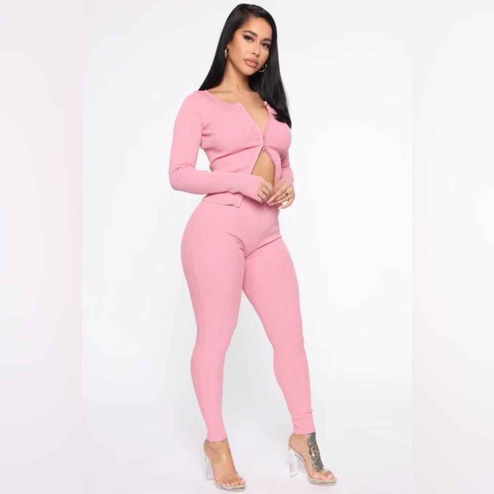 Pink fashion, nova, zipper, long sleeve top & bottoms set - Picture 7 of 15